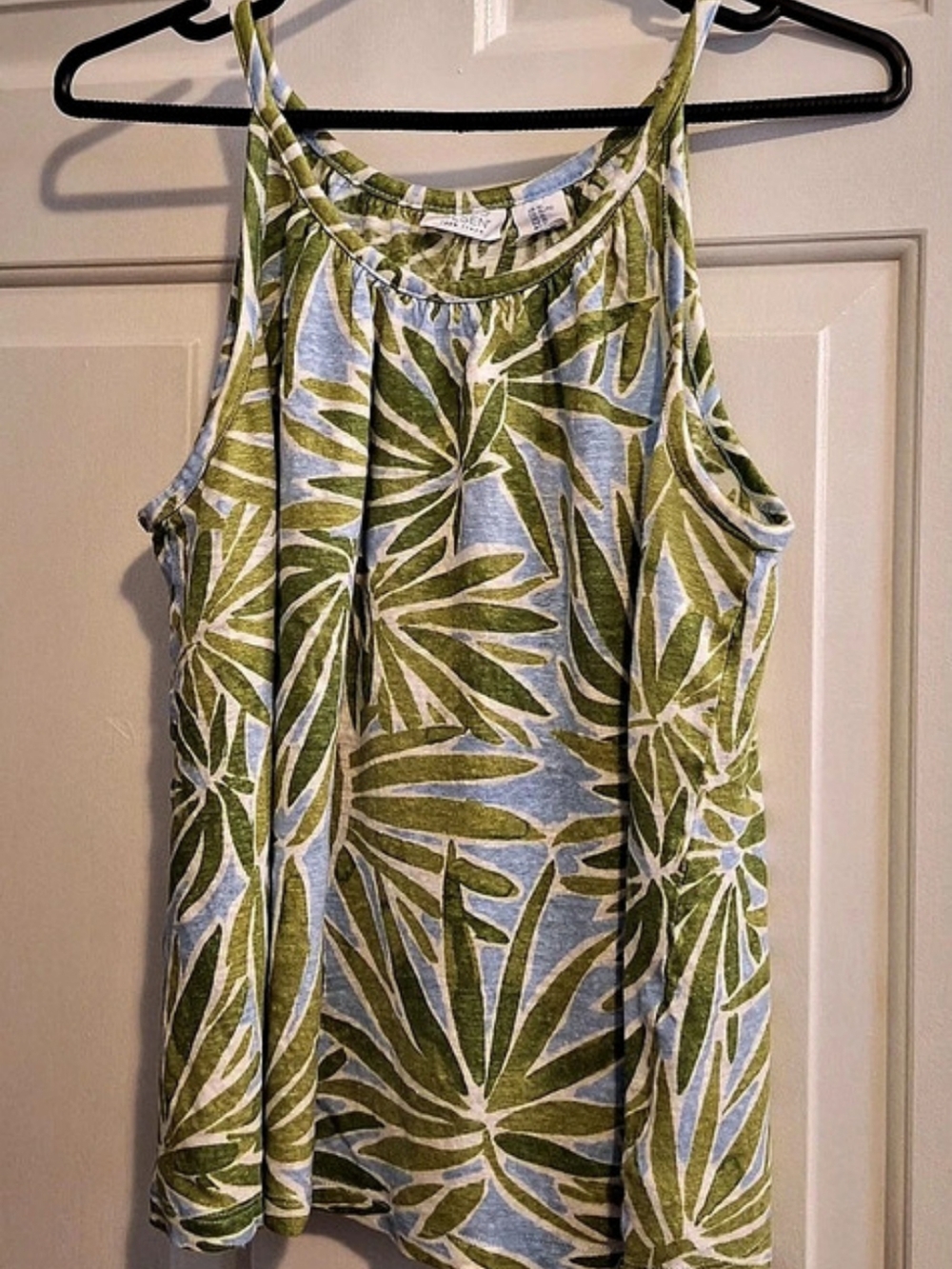 Sigrid Olsen Linen Floral Tank Top in Green & Blue Size XL